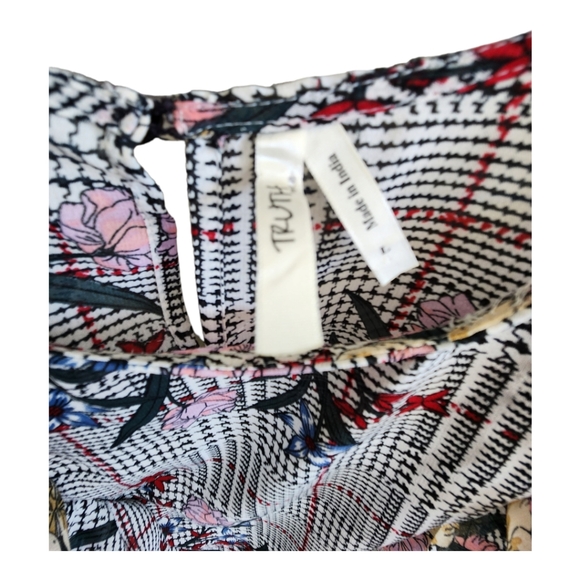 Truth Long Sleeve Floral & Plaid Blouse w/ Descending Ruffles juniors Size L - Picture 5 of 8